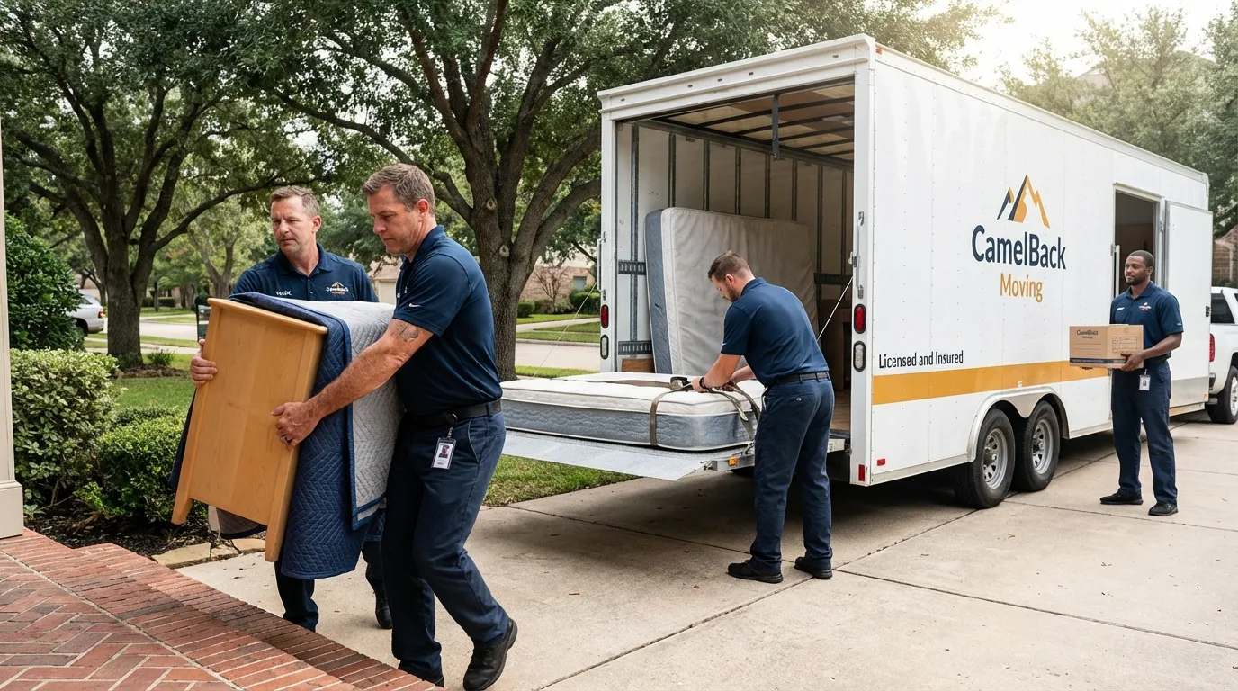 Crew loading residential truck for cross-state move from Frazeysburg, OH