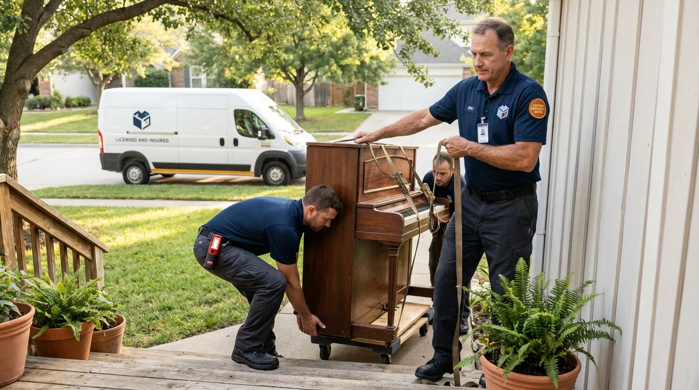 Licensed piano movers securing grand piano in Frazeysburg, OH